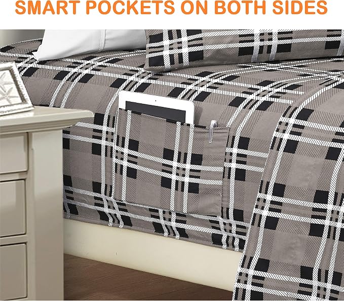Elegant Comfort Luxury Soft Bed Sheets Plaid Pattern - Image 3