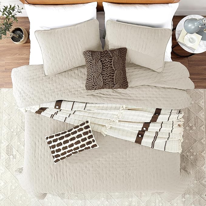 ROARINGWILD Beige Oversized California Cal King Size Quilt Bedding Set - Image 2