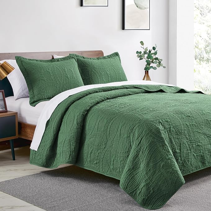 Love's cabin Oversized King Size Quilt Bedding Set Olive Green Bedspreads - Image 2