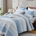 Andency Queen Quilt Bedding Set Misty Blue, 3 Pieces Patchwork Summer Striped by Andency