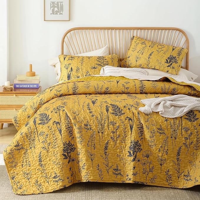 JANZAA King Size Ginger Quilt Bed Spread Boho Quilt Set 3 Pieces Lightweight - Image 5