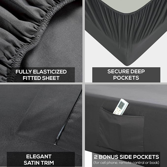 Mueller Luxury 6 PC Full Size Bed Sheets, Super Soft 1800, Deep Pocket up to - Image 4