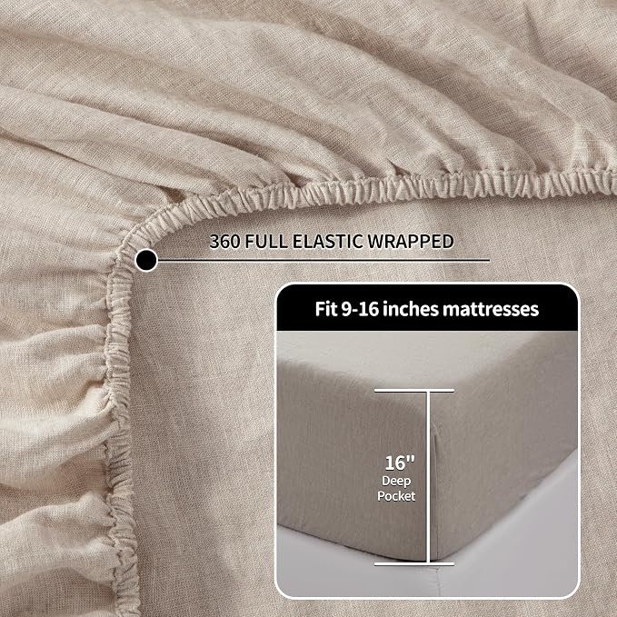 LBRO2M 100% Pure Linen Sheet Set Deep Pocket Up to 16" Bed Sheets Sets - Image 3