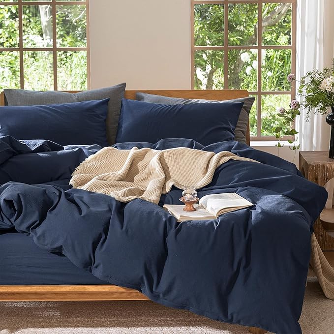 MooMee Bedding Duvet Cover Set 100% Washed Cotton Linen Like Textured - Image 7