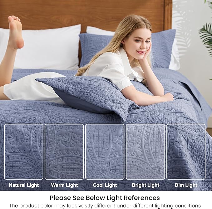 Love's cabin Oversized King Size Quilt Bedding Set Bluish Grey Bedspreads - Image 6