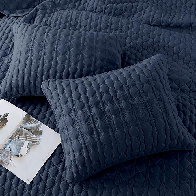 WDCOZY Navy Blue Quilt Queen Size Bedding Sets - Image 4