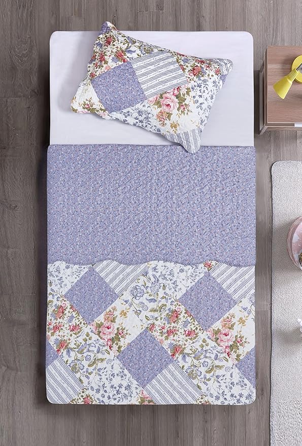 Brilliant Sunshine Rose Violet Patchwork, 2-Piece Quilt Set - Image 6