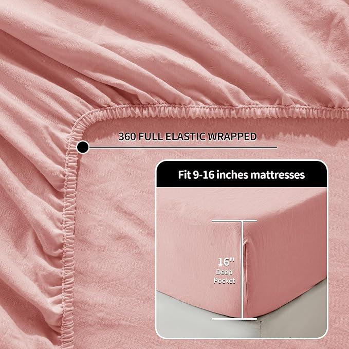 LBRO2M 100% Pure Linen Sheet Set Deep Pocket Up to 16" Bed Sheets Sets - Image 2