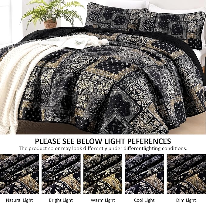 Cottolester Boho Patchwork Quilt Set King Size, Paisley Floral Bedding Set Soft - Image 4