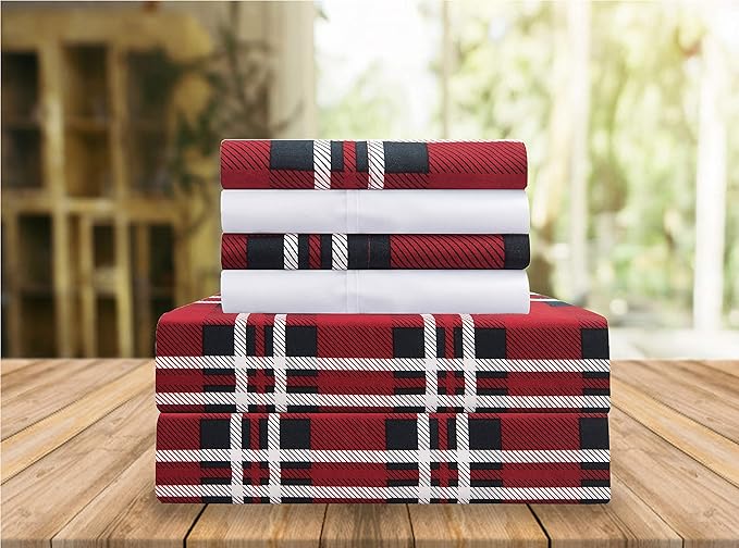 Elegant Comfort Luxury Soft Bed Sheets Plaid Pattern by ELEGANTCOMFORT