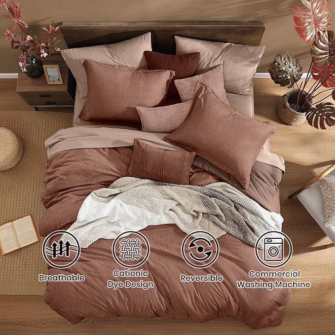Monbix King Size Comforter Set, Terracotta King Size Bed Set Reversible - Image 2