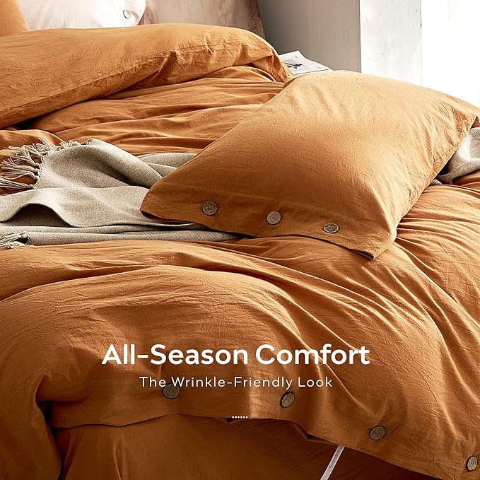 JELLYMONI 100% Washed Cotton Duvet Cover Queen – Soft, Breathable Linen-Look - Image 5