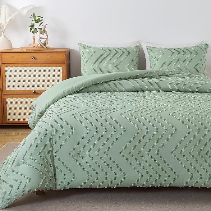 Andency Sage Green Comforter Set Queen, Boho Soft Fluffy Warm Lightweight - Image 3