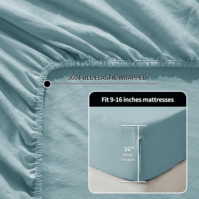 LBRO2M 100% Pure Linen Sheet Set Deep Pocket Up to 16" Bed Sheets Sets - Image 2