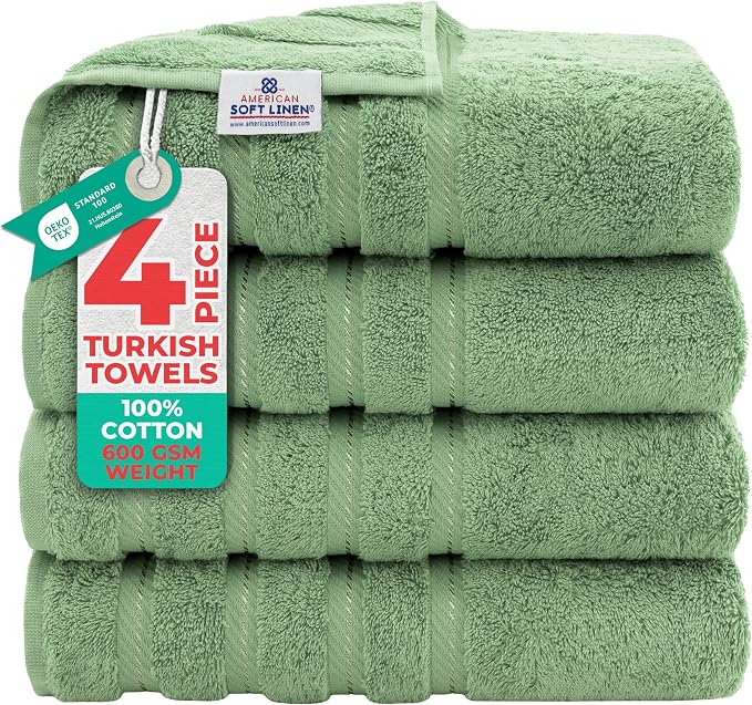 American Soft Linen Luxury 4 Piece Bath Towel Set, 600 GSM 100% Cotton Turkish by AmericanSoftLinen