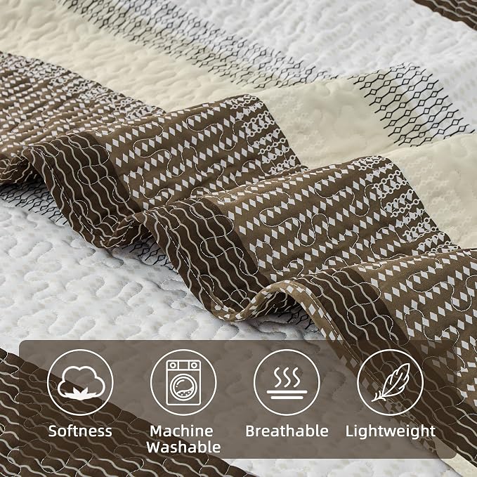 Andency California King Quilt Set Mocha Brown, 3 Pieces Ultra Soft Lightweight - Image 5