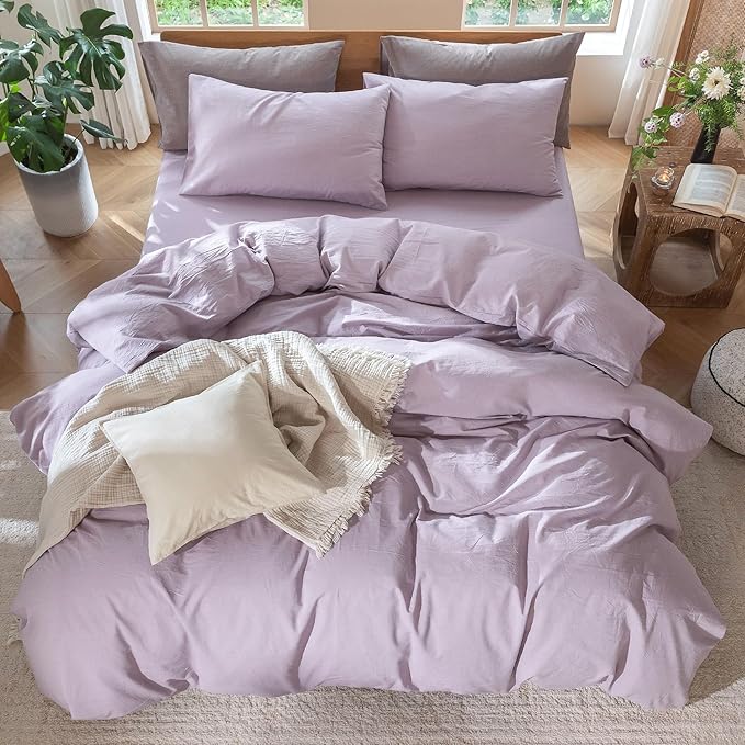 MooMee Bedding Duvet Cover Set 100% Washed Cotton Linen Like Textured - Image 5