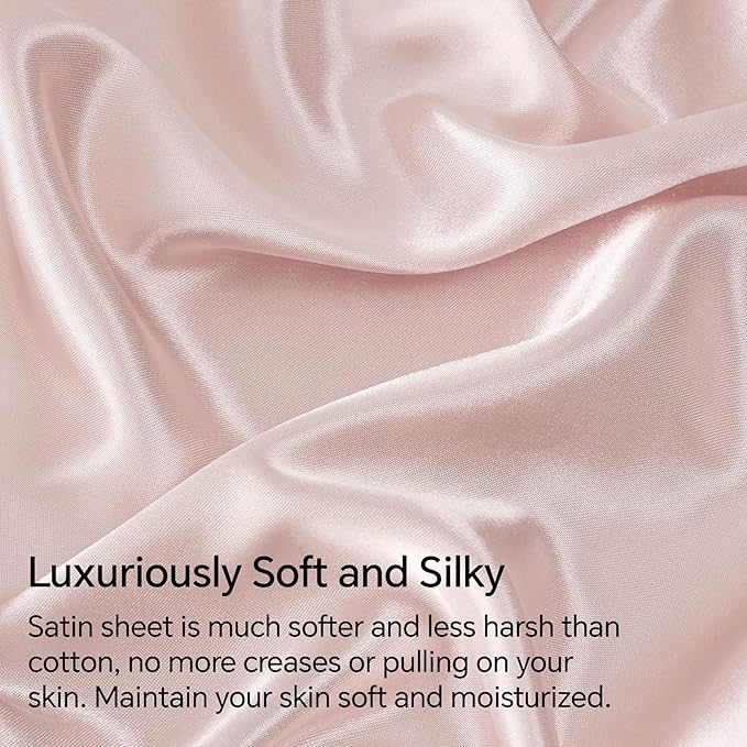 BEDELITE Satin Sheets Full Size Bed Set, Luxury Soft Pink Silky Sheets - Image 3