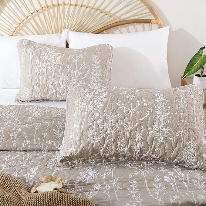 JANZAA Quilt King Size Oatmeal Quilt Bed Spread Boho Quilt - Image 3