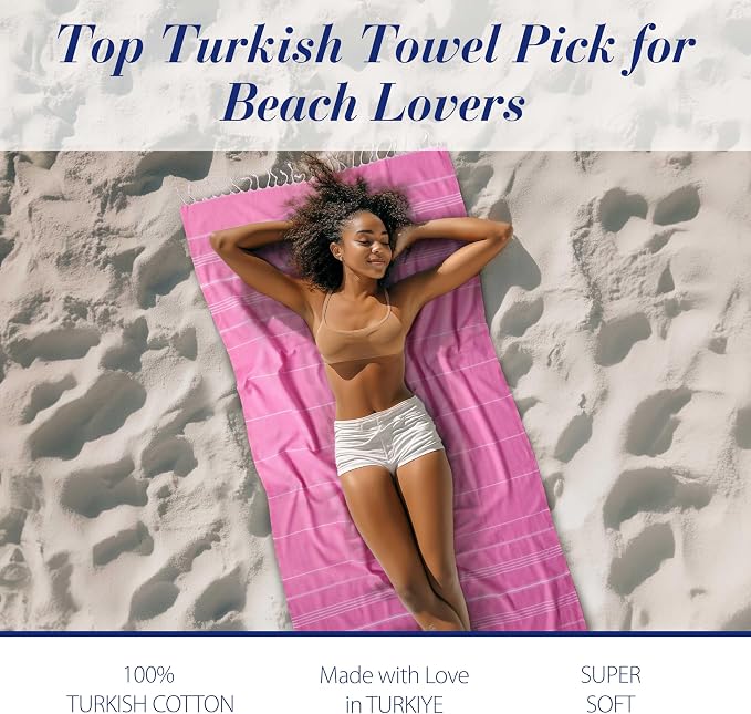 Cacala Lightweight and Thin Turkish Beach Towel 100% Cotton Sand-Free and - Image 3