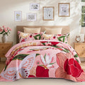 Tyrot 3 Piece Pink Boho Floral Full/Queen Quilt Sets Farmhouse Botanical by TyrotHomeDecor