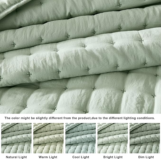 WDCOZY Sage Green King Size Quilt Bedding Sets - Image 2