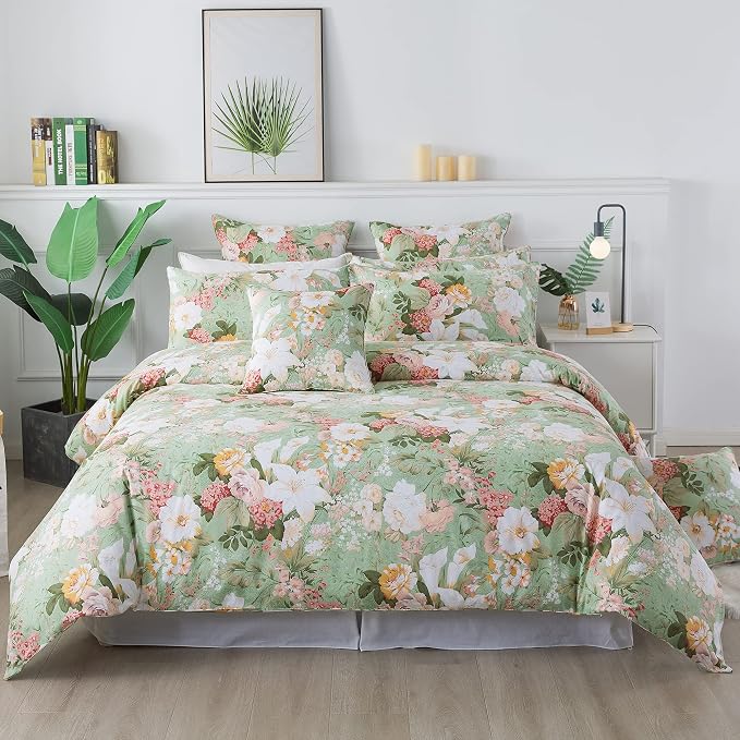 FADFAY Floral Duvet Cover Set Full 100% Cotton Girls Bedding 600 TC Mint Green - Image 9