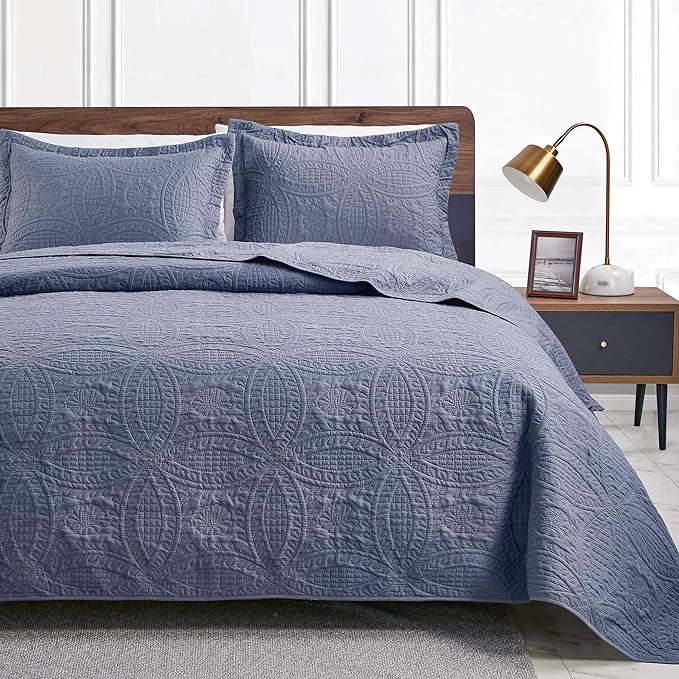 Love's cabin Twin Quilt Set Blue Bedspreads by Lovescabin