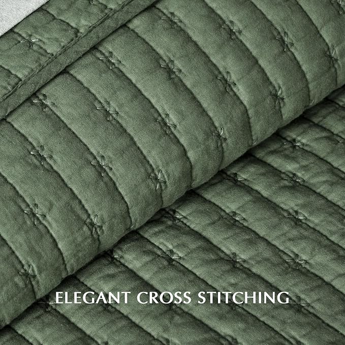 EVERGRACE Cross Stitch Pre-Washed Cotton Quilt Bedding Set King Size, Oversized - Image 7