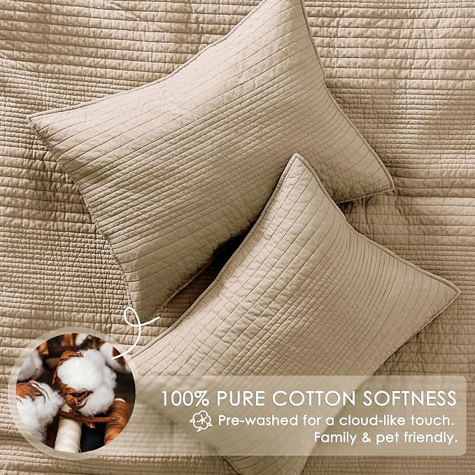 palassio Striped Dark Beige 100% Cotton Quilt Queen Size Bedding Sets, - Image 4