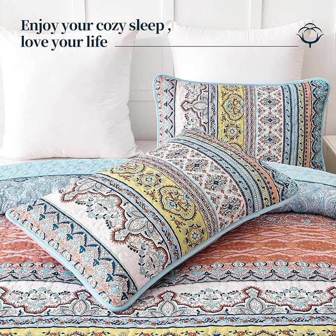 WONGS BEDDING Boho Queen Quilt Set, Lightweight Bed Decor Bedspread - Image 4