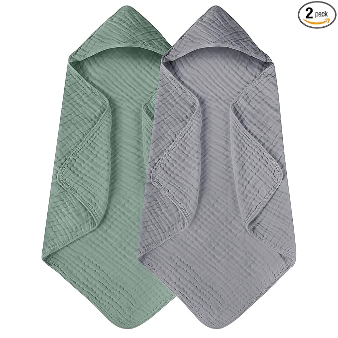 Yoofoss Hooded Baby Towels for Newborn 2 Pack 100% Muslin Organic Cotton Baby by YOOFOSS