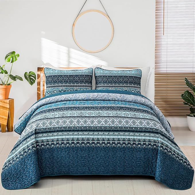 WONGS BEDDING Boho King Quilt Set, Lightweight Microfiber Bed Decor Bedspread by WONGSBEDDING