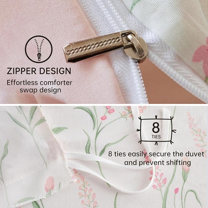 BOLINLIVING Pink Floral Duvet Cover Queen Size, Reversible Botanical Spring - Image 8