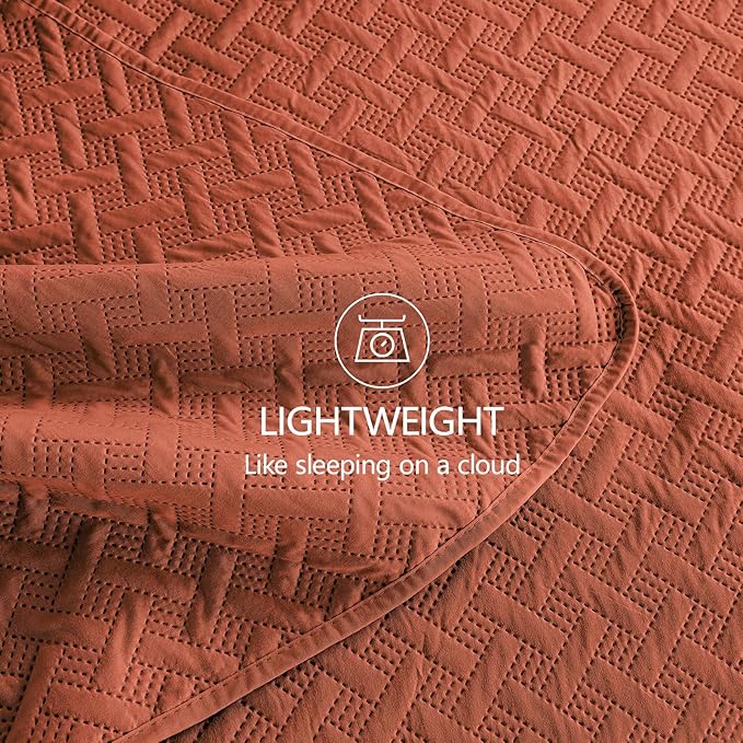FLYMME Queen Quilt Bedding Set Burnt Orange Lightweight Bedspreads Full Size - Image 6