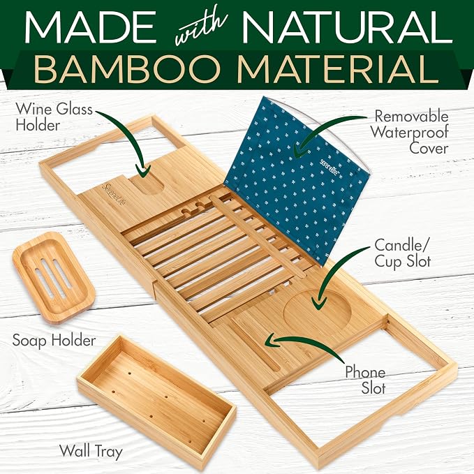 SereneLife Premium Bathtub Tray Caddy - Image 6