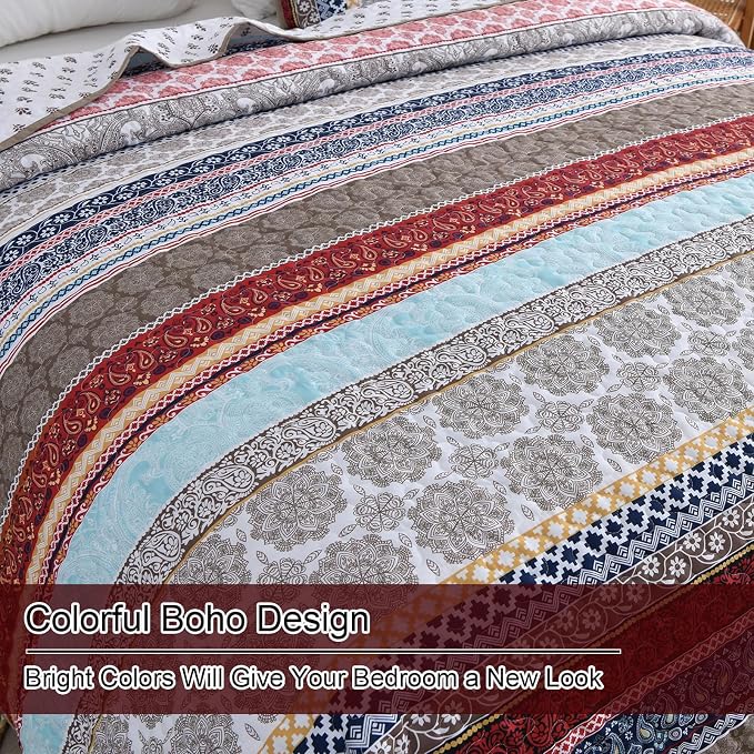 WONGS BEDDING Boho Quilt Set King Size, Lightweight Microfiber Bedspread - Image 6