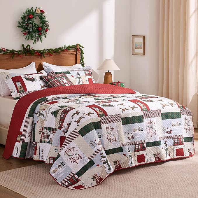 PPOLCA Christmas King Quilt Bedding Set, Snowman Printed Lightweight Reversible - Image 5