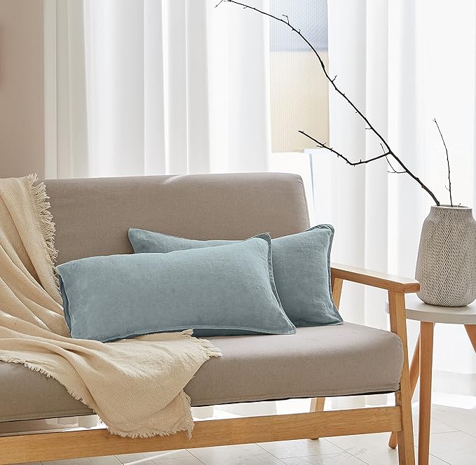 Simple&Opulence 100% Linen Lumbar Pillow Cover 12 x 20 Inches Set of 2 by SimpleOpulence