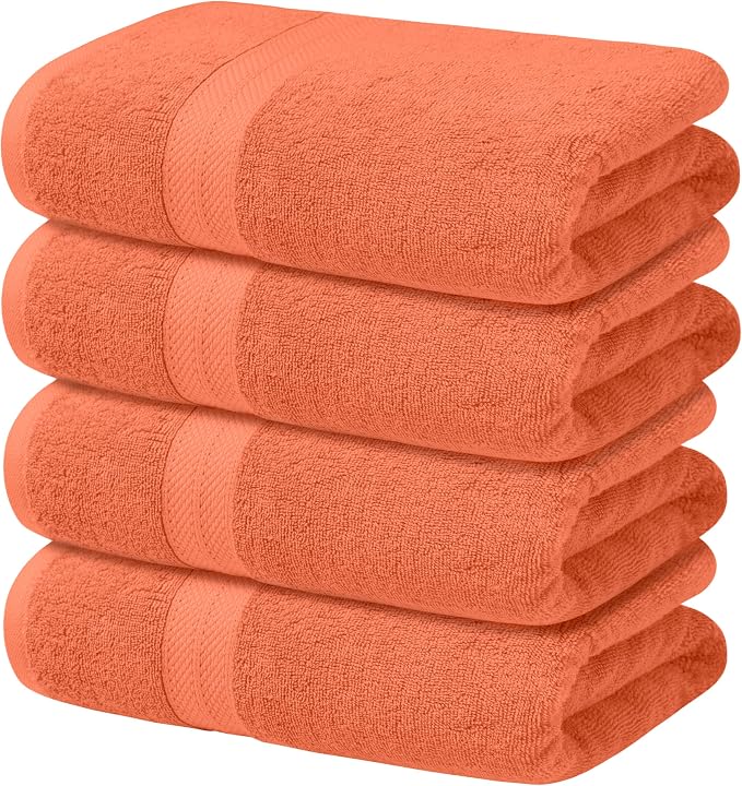 Avalon Towels Orange Bath Towels Set of 4 pcs, 100% Cotton Towel Absorbent and by AvalonTowels
