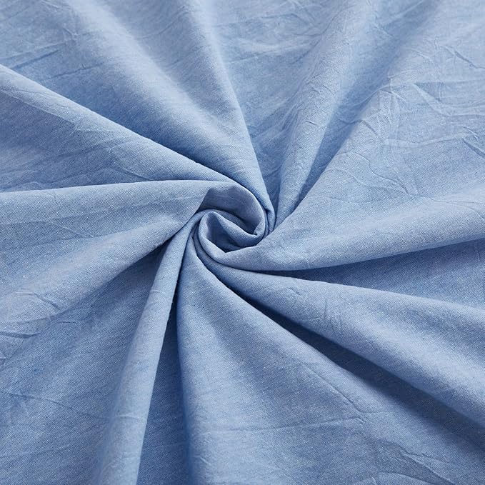 LOVQUE Light Blue Cotton Duvet Cover Twin Size, Linen Like Natural Bedding Set - Image 6