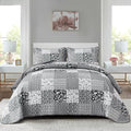 Mybedsoul Black Grey Boho Quilt Set California King Size, 3 Pieces Plaid Floral by Mybedsoul
