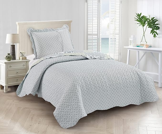 Brilliant Sunshine Multi Blue and Beige Floral Patchwork, 2-Piece Quilt Set - Image 6