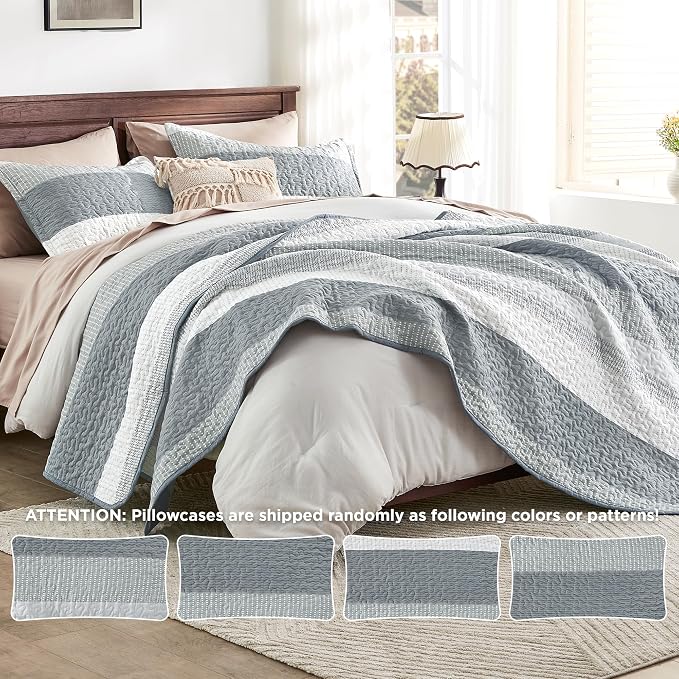 Andency Grey Striped Quilt Twin, 2 Pieces Patchwork Bedspread Coverlet Set - Image 8