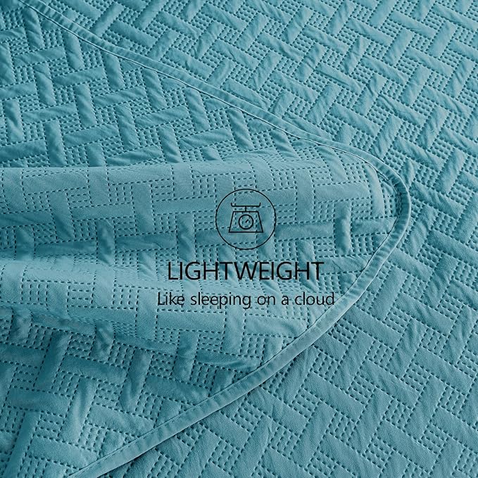 FLYMME Twin Quilt Set, Lightweight Teal Bedspreads, Basket Weave Pattern - Image 6
