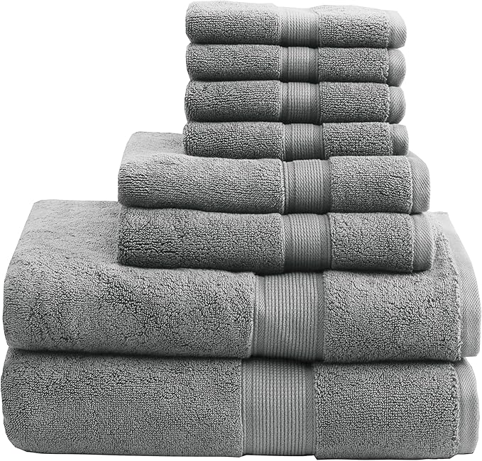 Madison Park 800GSM Bathroom Towel Set of 8 100% Cotton Bath Towel Set by MADISONPARK