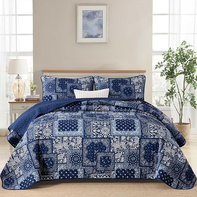 Cottolester Quilt Set California King Size 3 Pieces, Boho Farmhouse Bedspread by Cottolester