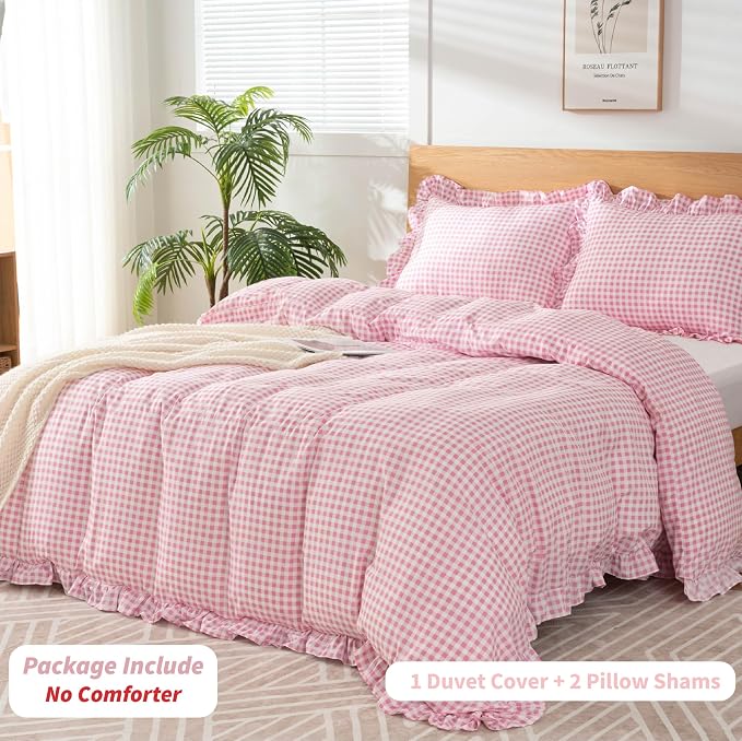Gingham Duvet Cover Queen Size, 3 Pieces Soft Breathable Microfiber Plaid - Image 3