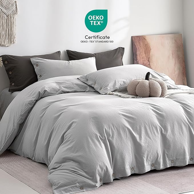 JELLYMONI 100% Washed Cotton Duvet Cover Full – Soft, Breathable Linen-Look - Image 2