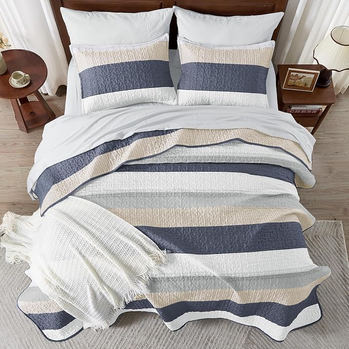 Andency King Size Quilt Set Yellow Blue, 3 Pieces Summer Ultra Soft Lightweight - Image 7